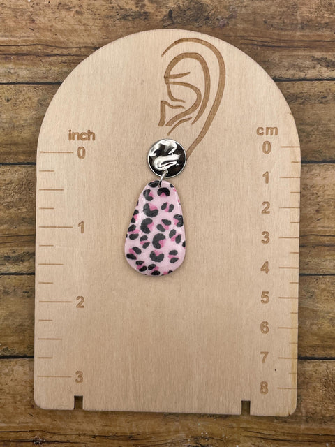 Love - Pink Leopard Printed Dangle Earrings: Handmade Polymer Clay