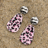 Love - Pink Leopard Printed Dangle Earrings: Handmade Polymer Clay