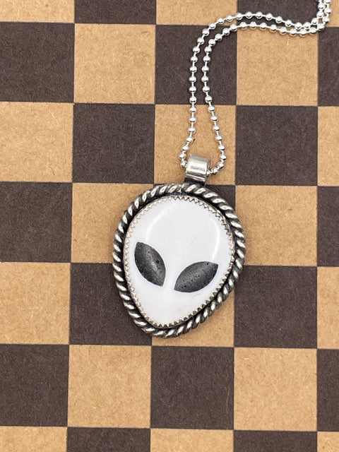 Tucker - White Trustone Alien Sterling Silver Pendant