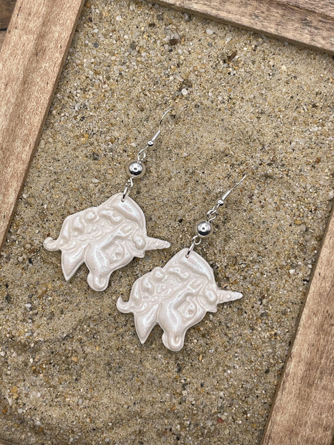Mystical - Shimmer Pearlized White Unicorn Earrings: Handmade Polymer Clay