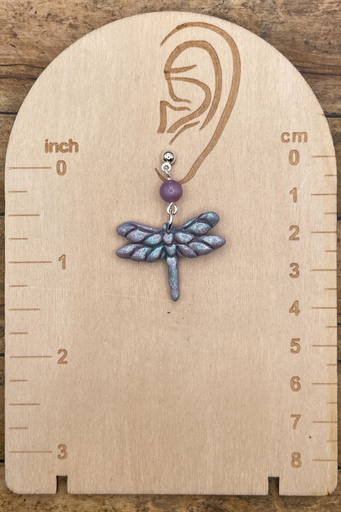 Mystical - Shimmer Lavender and Blue Dragonfly Earrings: Handmade Polymer Clay