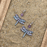 Mystical - Shimmer Lavender and Blue Dragonfly Earrings: Handmade Polymer Clay