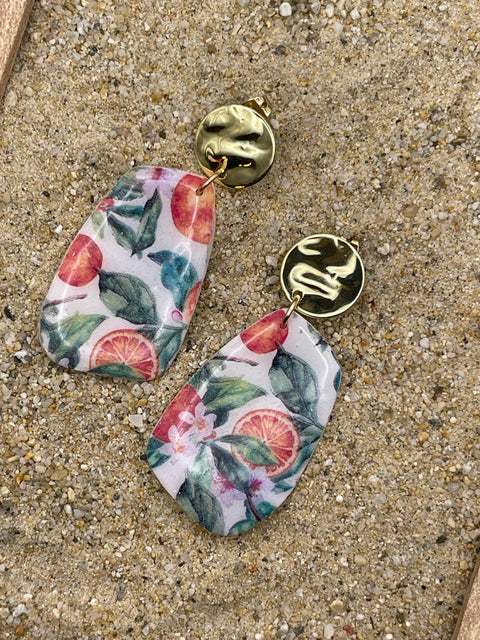 Tutti Frutti - Oranges Printed Dangle Earrings: Handmade Polymer Clay