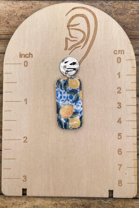 Tutti Frutti - Lemon Printed Dangle Earrings: Handmade Polymer Clay