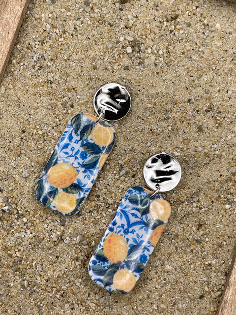Tutti Frutti - Lemon Printed Dangle Earrings: Handmade Polymer Clay
