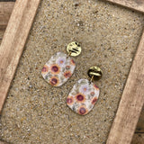 Spring Fling - Sunflower Printed Dangle Earrings: Handmade Polymer Clay