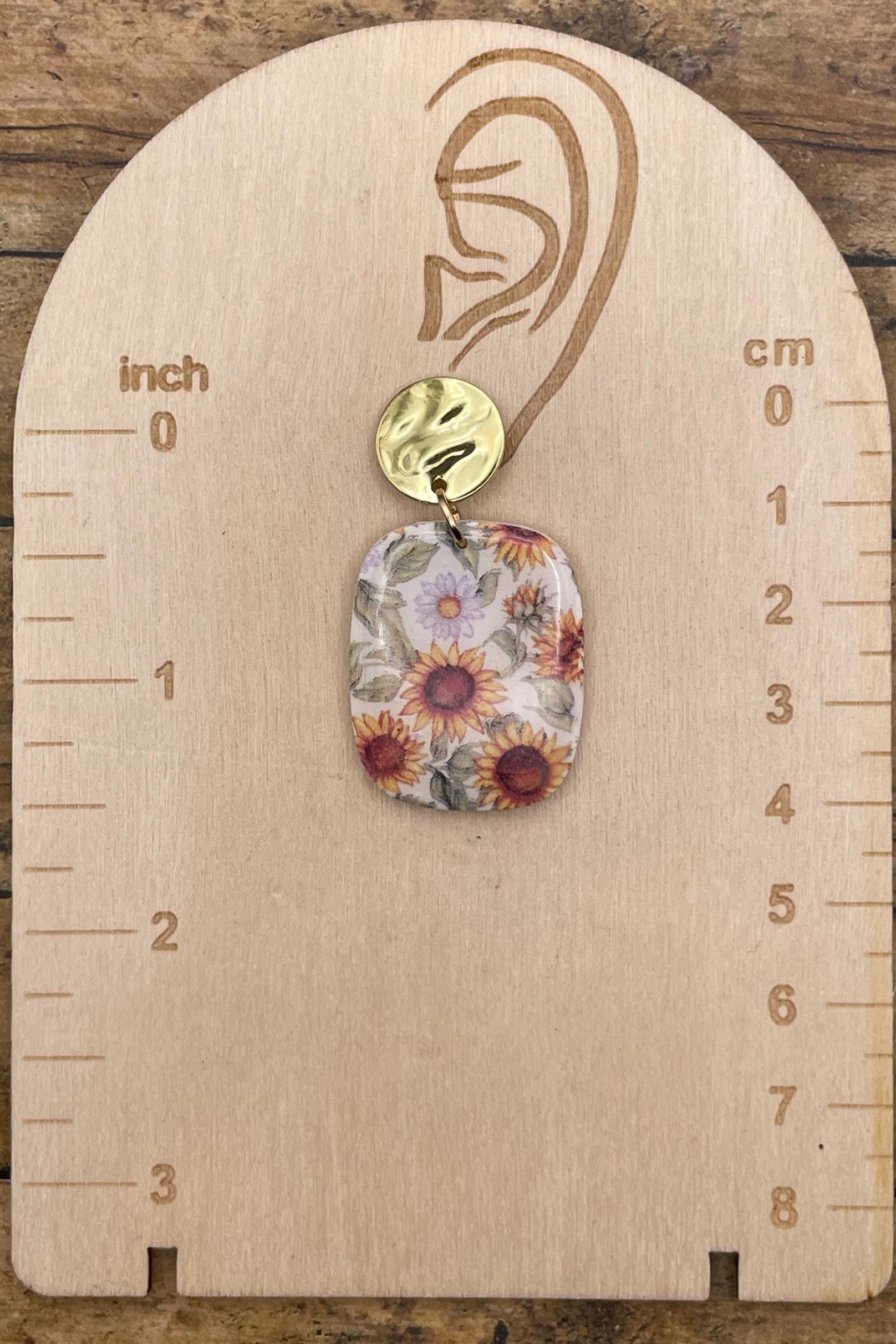 Spring Fling - Sunflower Printed Dangle Earrings: Handmade Polymer Clay