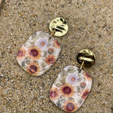 Spring Fling - Sunflower Printed Dangle Earrings: Handmade Polymer Clay