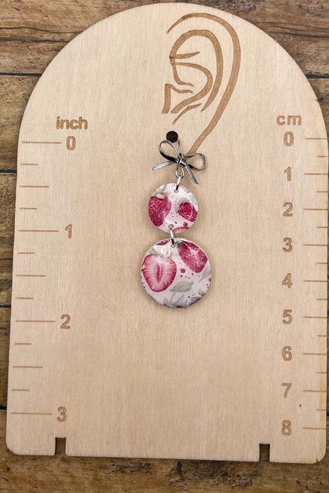 Tutti Frutti - Strawberry Printed Dangle Earrings: Handmade, Polymer Clay