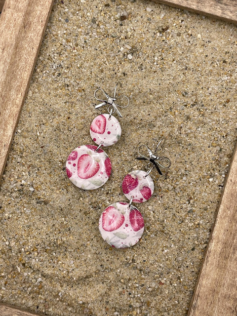 Tutti Frutti - Strawberry Printed Dangle Earrings: Handmade, Polymer Clay