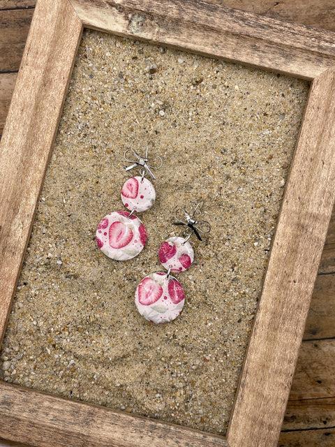 Tutti Frutti - Strawberry Printed Dangle Earrings: Handmade, Polymer Clay