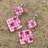 Tutti Frutti - Cherry Gingham Printed Dangle Earrings: Handmade Polymer Clay
