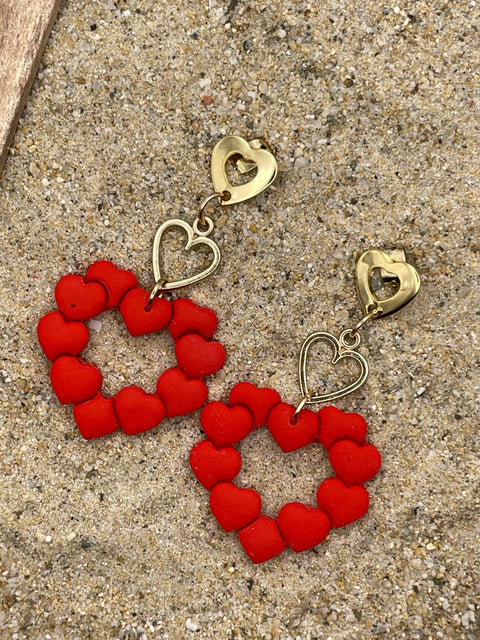 Love - Heart Wreath Dangle Earrings: Handmade Polymer Clay