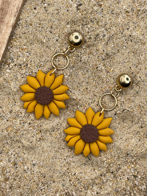 Spring Fling - Sunflower Dangle Earrings: Handmade Polymer Clay