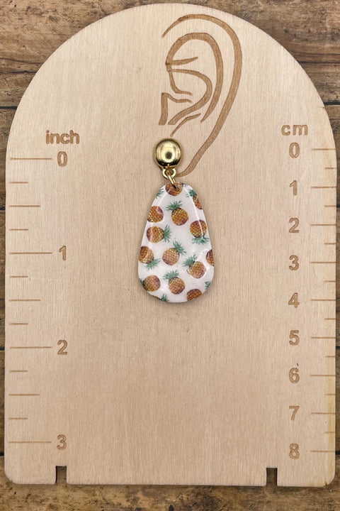 Tutti Frutti - Pineapple Printed Dangle Earrings: Handmade Polymer Clay