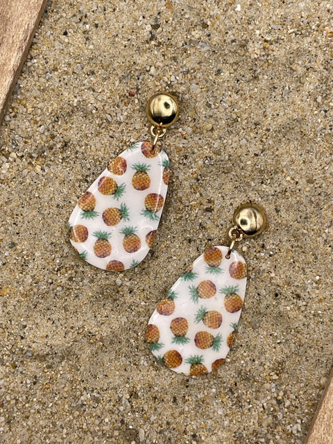 Tutti Frutti - Pineapple Printed Dangle Earrings: Handmade Polymer Clay