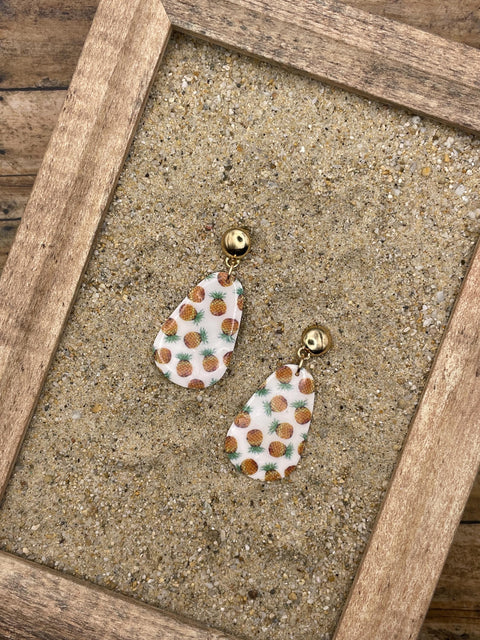 Tutti Frutti - Pineapple Printed Dangle Earrings: Handmade Polymer Clay