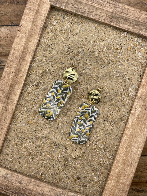 Tutti Frutti - Olives Printed Dangle Earrings: Handmade Polymer Clay