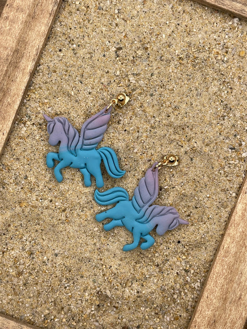 Mystical - Ombré Unicorn Blue Purple Earrings: Handmade Polymer Clay