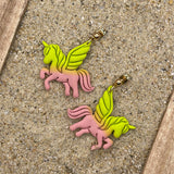 Mystical - Unicorn Pink Green Dangle Earrings: Handmade Polymer Clay