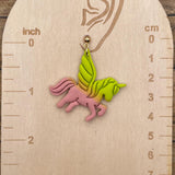 Mystical - Unicorn Pink Green Dangle Earrings: Handmade Polymer Clay