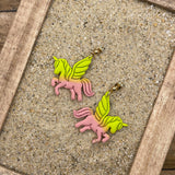 Mystical - Unicorn Pink Green Dangle Earrings: Handmade Polymer Clay