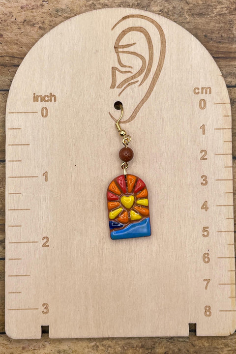 Joshua Tree - Sunset Dangle Earrings with Sunstone Detail: Handmade Polymer Clay