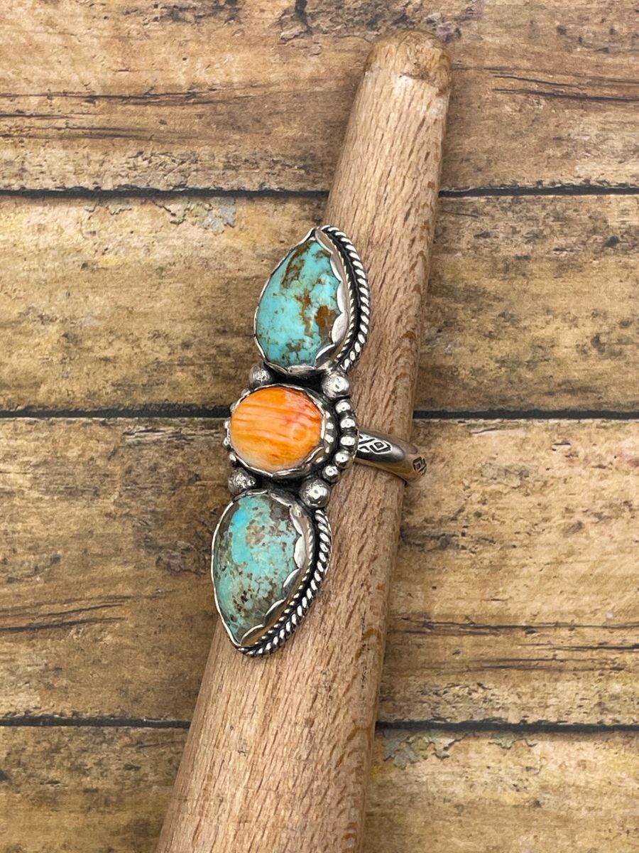 Blakely - Turquoise and Spiny Oyster Triple Gemstone Ring