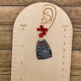 Cat Lover - Grey Kitty Earrings with Red Bow Detail: Handmade Polymer Clay