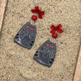 Cat Lover - Grey Kitty Earrings with Red Bow Detail: Handmade Polymer Clay