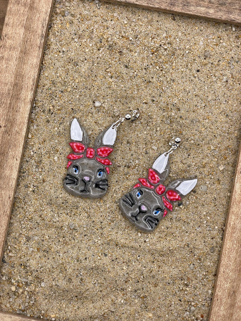 Bunny - Retro 50's Rabbit Earrings: Handmade Polymer Clay