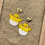 Chick - Baby Chickie Earrings with Hearts: Handmade Polymer Clay