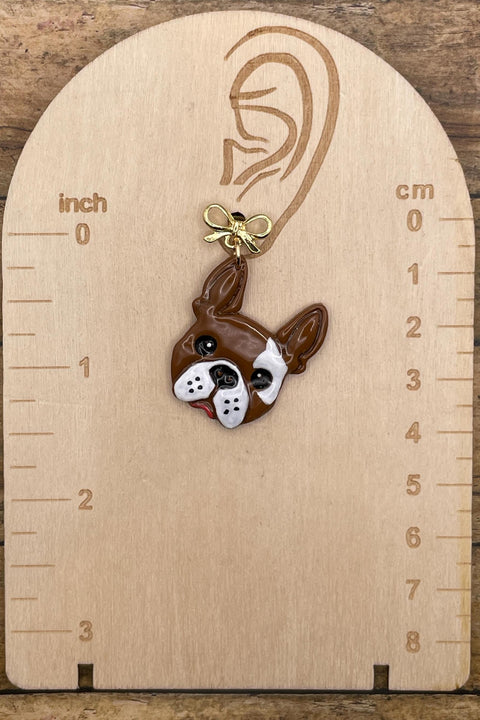 Dog Lover - Frenchy Bulldog Earrings with Gold Bow: Handmade Polymer Clay