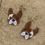 Dog Lover - Frenchy Bulldog Earrings with Gold Bow: Handmade Polymer Clay