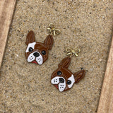 Dog Lover - Frenchy Bulldog Earrings with Gold Bow: Handmade Polymer Clay