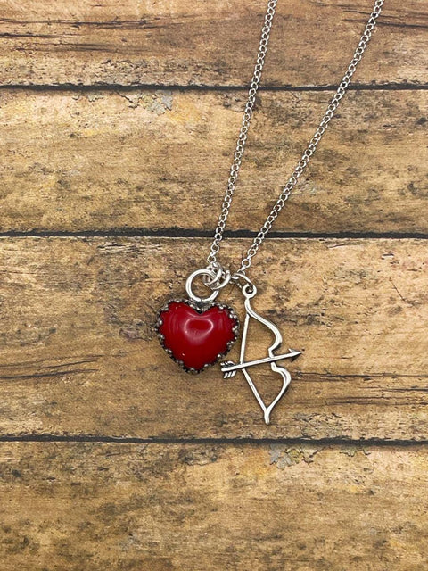 Rosie - Red Rosarita Heart with Bow and Arrow Charm Pendant Necklace