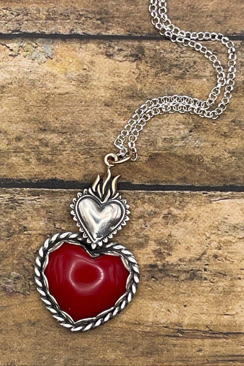 Rosalyn - Red Rosarita Sacred Heart Pendant