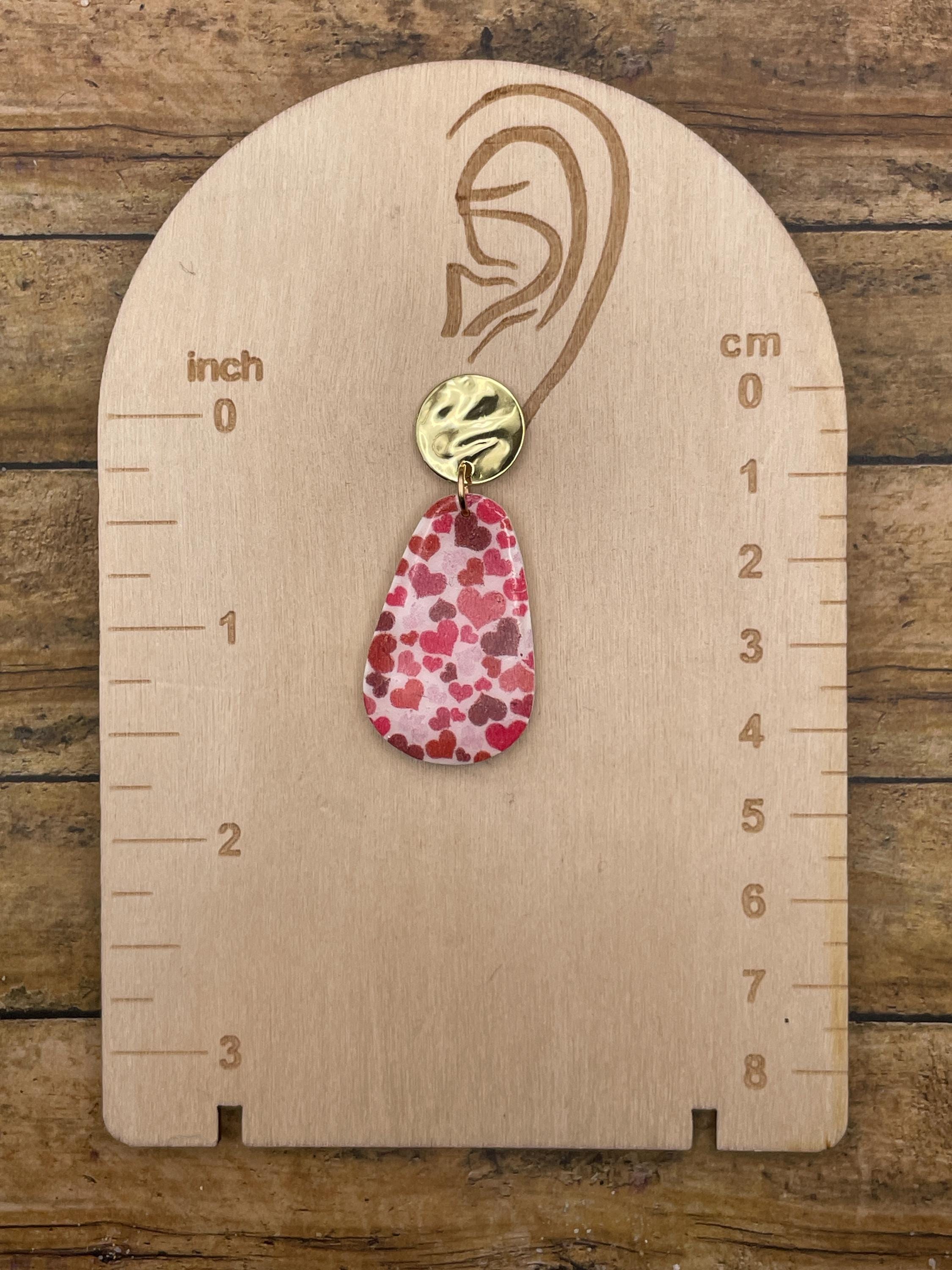 Love - Multi Heart Printed Dangle Earrings: Handmade Polymer Clay