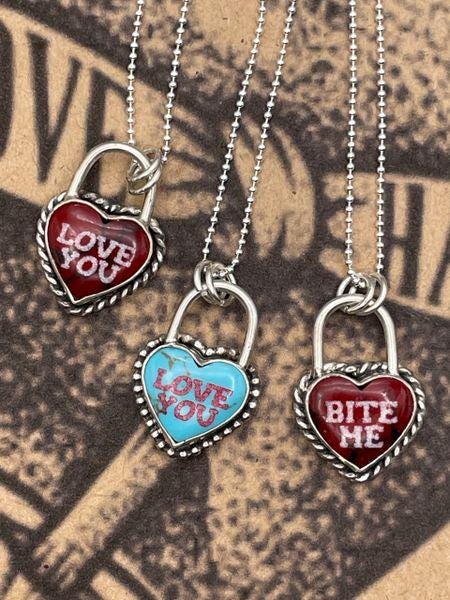 Rain - Love You Heart Faux Lock Pendant Bloody Basin Jasper