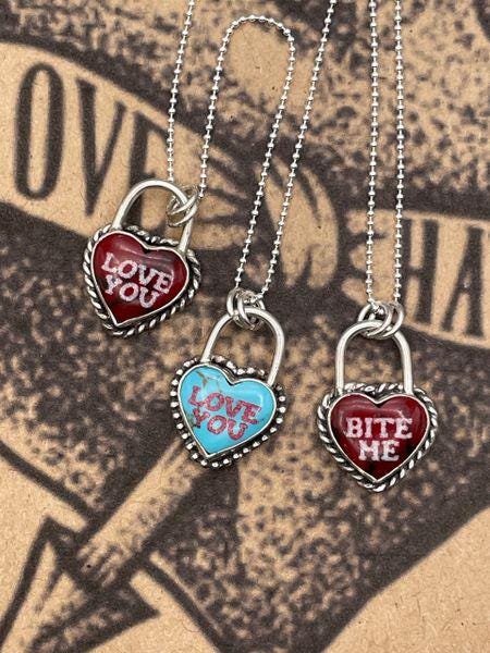 Rain - Love You Heart Faux Lock Pendant Bloody Basin Jasper