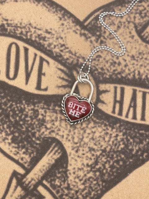 Raven - Bite Me Heart Faux Lock Pendant Bloody Basin Jasper