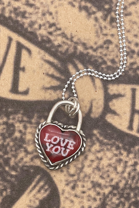Rain - Love You Heart Faux Lock Pendant Bloody Basin Jasper