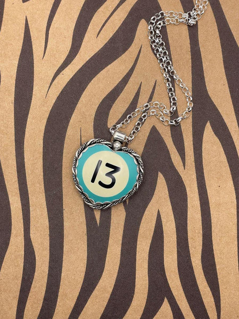 Skylar - Turquoise Billiard Ball #13 Heart Pendant Necklace