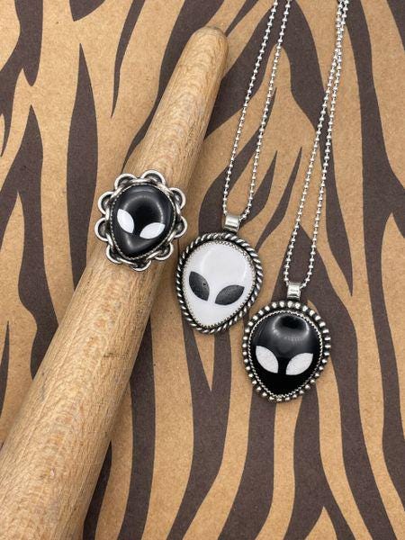 Tripp - Black Trustone Alien Sterling Silver Pendant