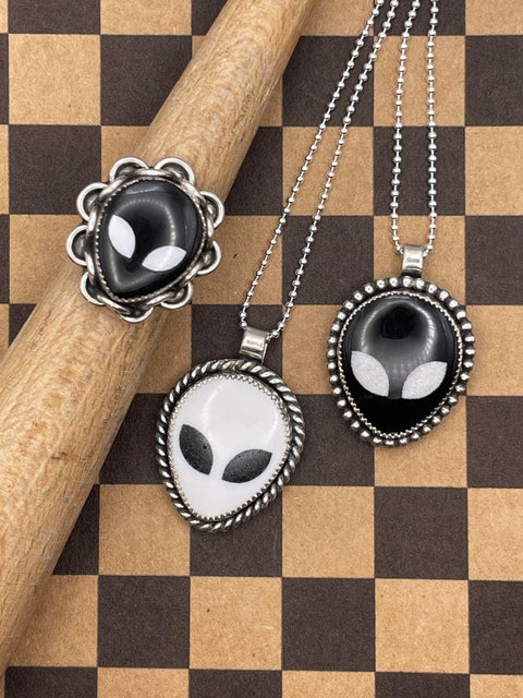 Tucker - White Trustone Alien Sterling Silver Pendant