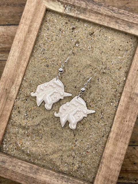 Mystical - Shimmer Pearlized White Unicorn Earrings: Handmade Polymer Clay