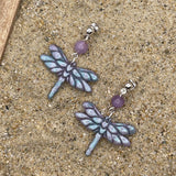 Mystical - Shimmer Lavender and Blue Dragonfly Earrings: Handmade Polymer Clay