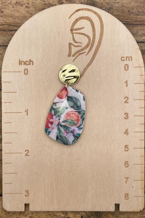 Tutti Frutti - Oranges Printed Dangle Earrings: Handmade Polymer Clay