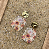 Spring Fling - Sunflower Printed Dangle Earrings: Handmade Polymer Clay