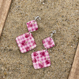 Tutti Frutti - Cherry Gingham Printed Dangle Earrings: Handmade Polymer Clay